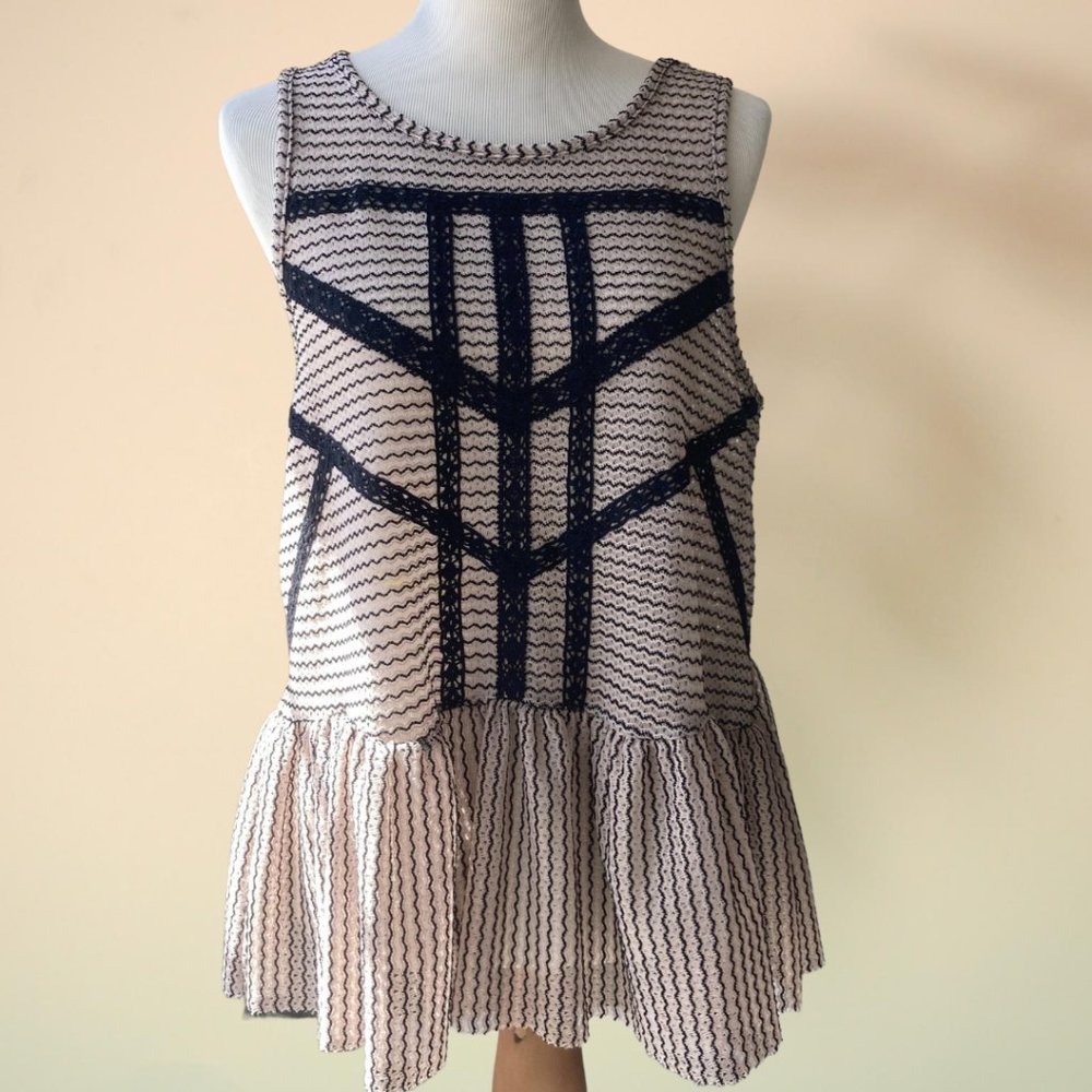Free People Beige & Black Peplum Sheer Sleeveless Tank Size M